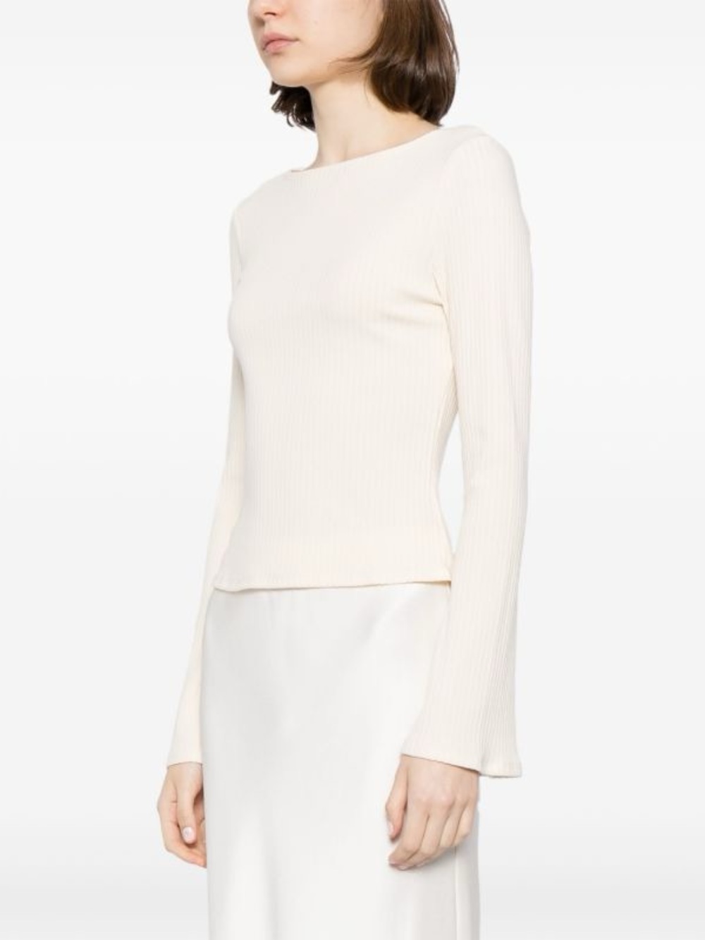 Reformation Miller Knit Cream Ribbed Long-Sleeve Top